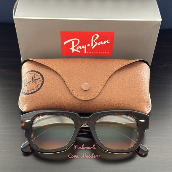 Ray Ban State Street Gradient Brown Lens RB2186 Tortoise Frame Unisex New - Picture 3 of 17